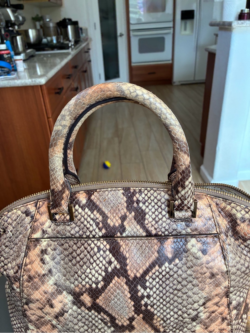 Michael Kors Brown and Tan Astor  Snake-Print Satchel - Picture 4 of 15